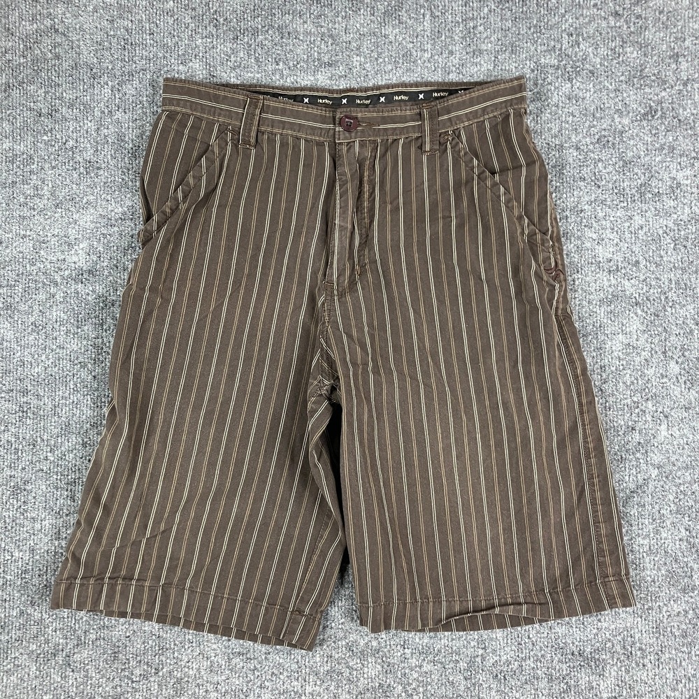 Hurley Shorts Boys Size 16 Brown Beige Pinstripe Chino‎ Casual Summer